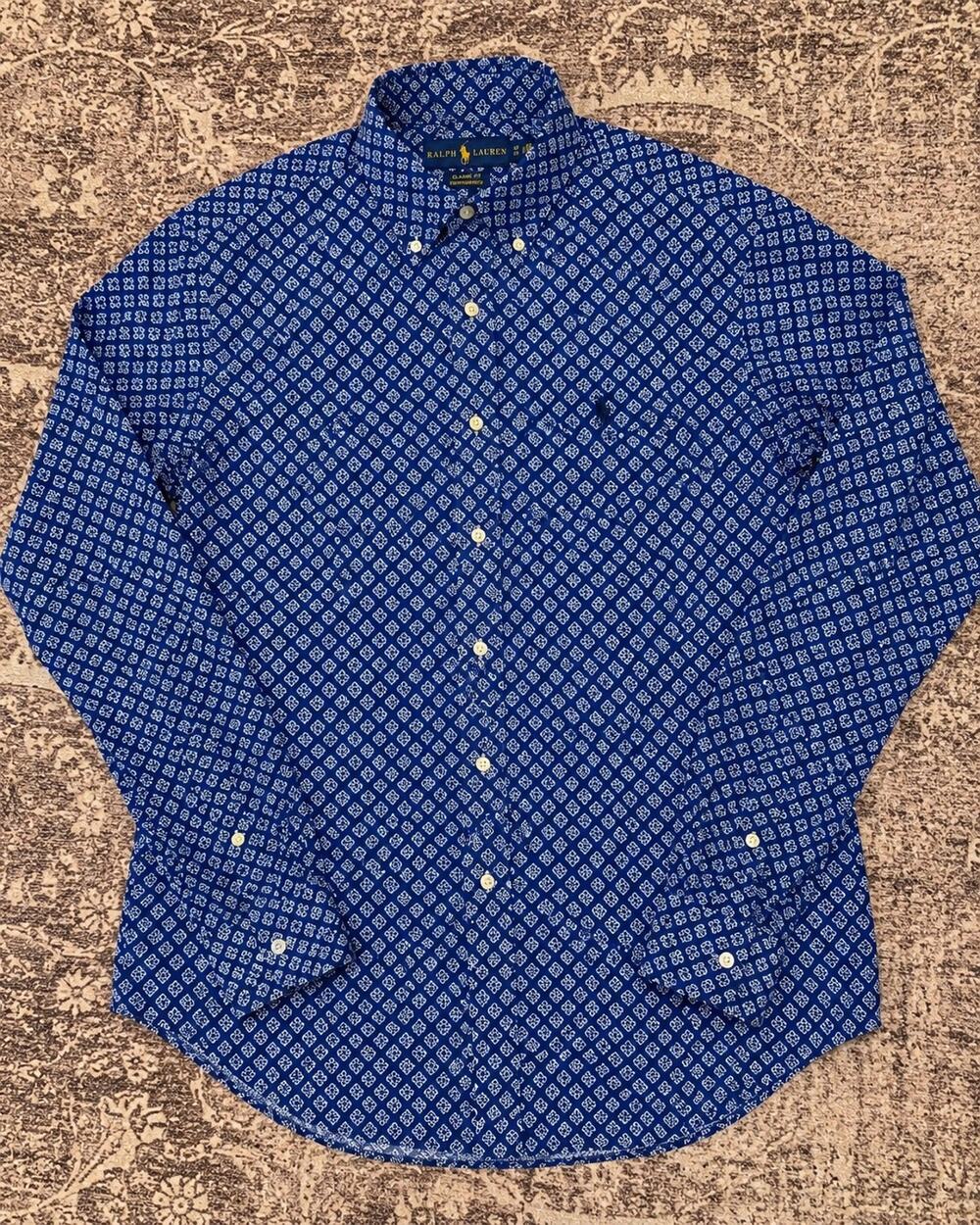 Polo Ralph Lauren Mens S Classic Fit Performance Blue Print Button Down Shirt